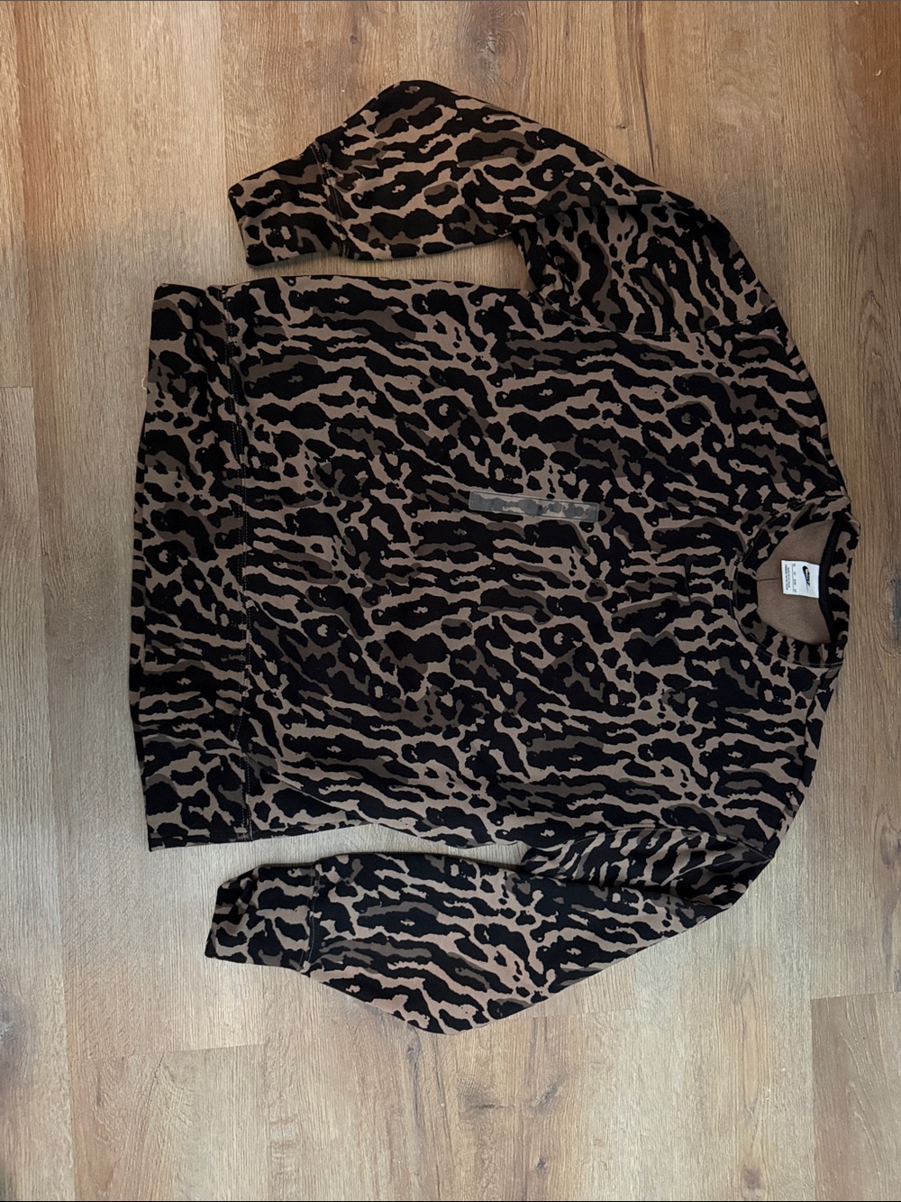 NIKE Animal Print Crewneck Sweater in Brown and Black
